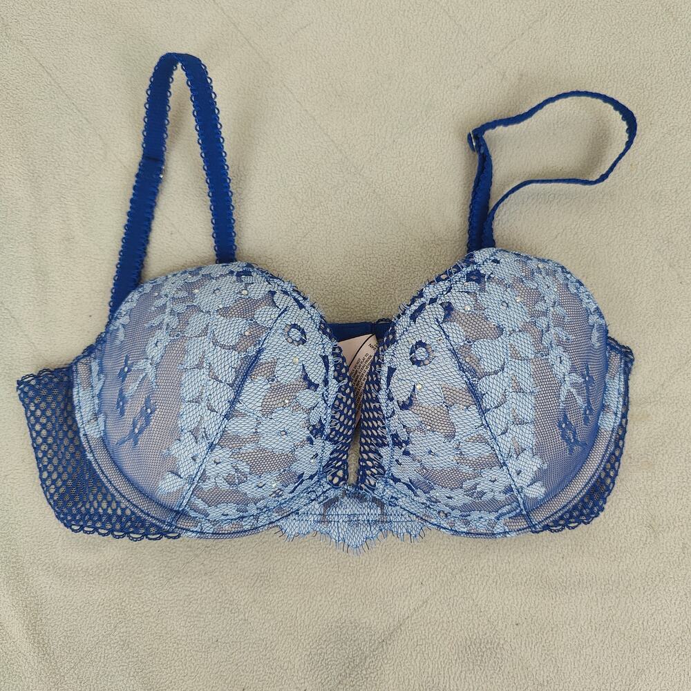 Victoria's Secret Dream Angels Pushup Bra 32C Blue Rhinestone‎ Bling Lace
